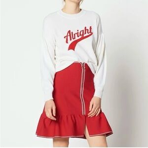 Sandro Paris Eudine Red Front Zip Aline Knee Length Stretch Skirt Size 38 M